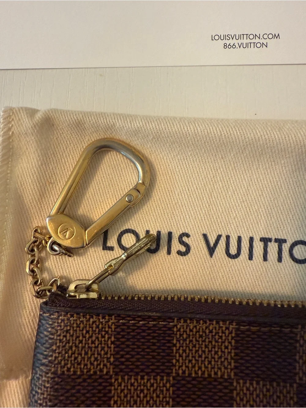 Louis Vuitton Brown Damier Ebene Key Pouch with Gold Hardware